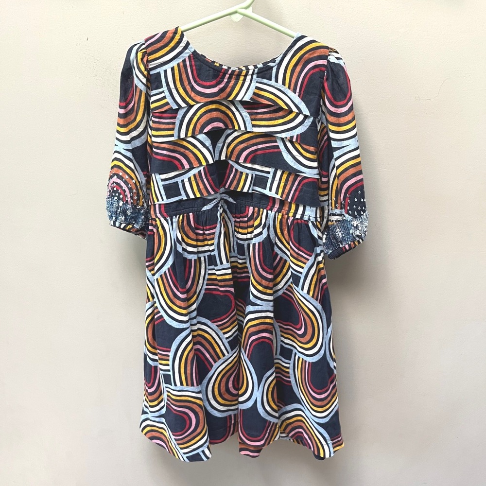 Pink Chicken Dress Rainbow Sequin Sleeve Party‎ Casual Girls Size 7Y